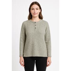 1980s Woolrich Rugged Outdoorwear Gray Heather Wool Henley Sweater
 size medium